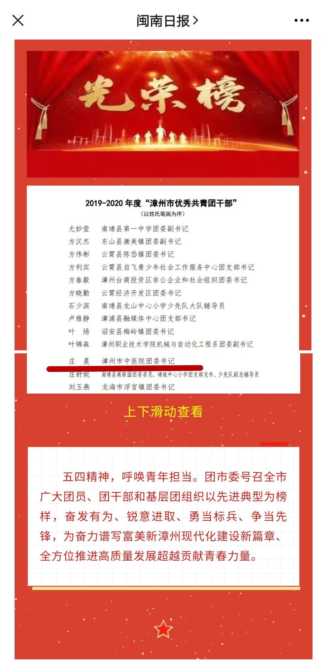 恭喜！吳麗榕  莊晨獲漳州團(tuán)市委表彰